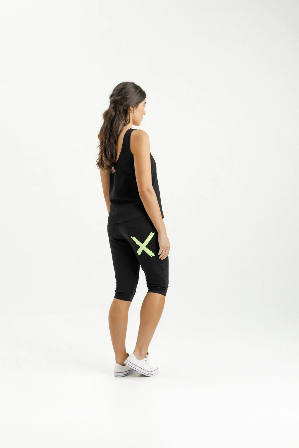 3/4 Apartment Pants - Black with Lime - HOME LEE Pant NZ LUMA