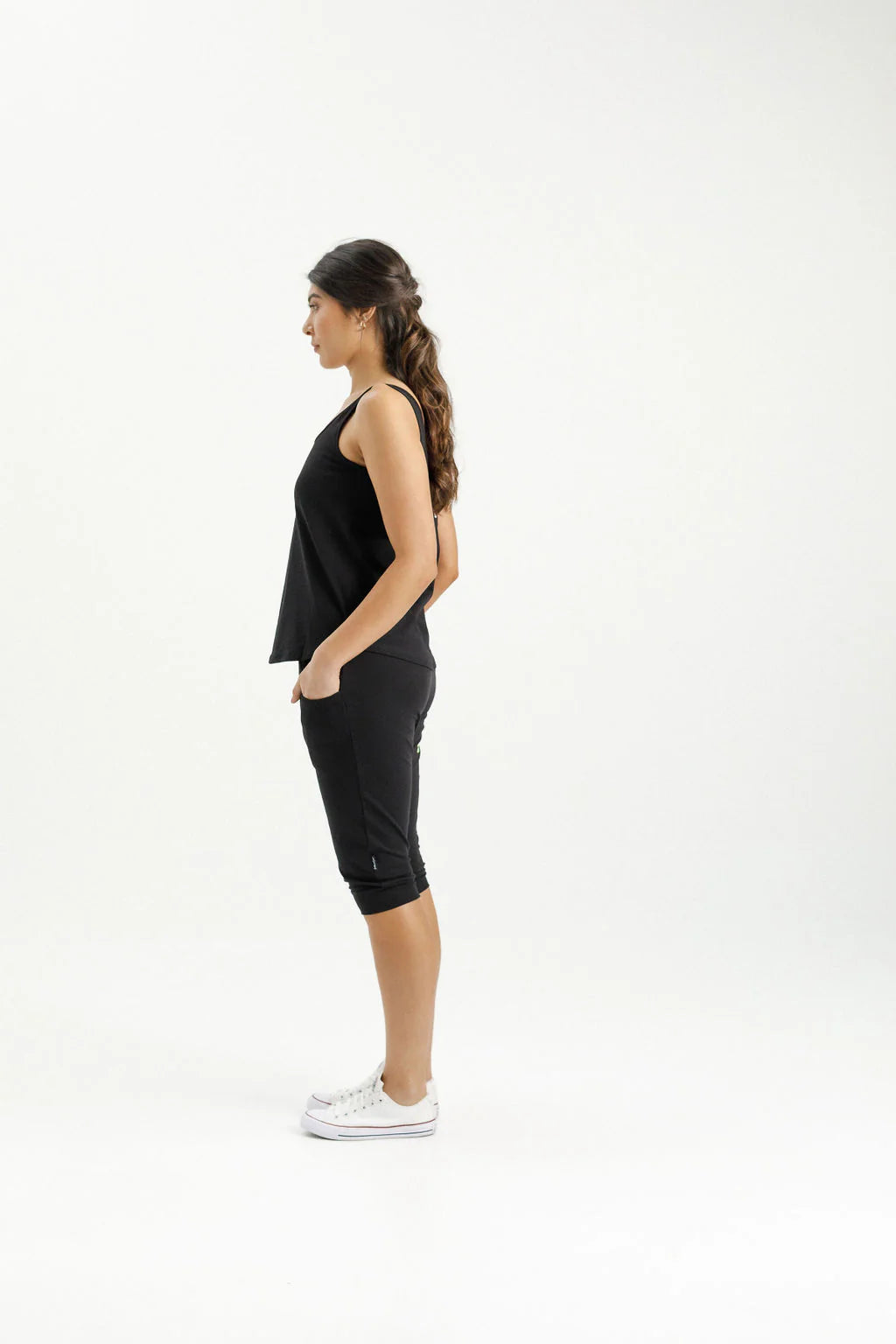 3/4 Apartment Pants - Black with Lime - HOME LEE Pant NZ LUMA