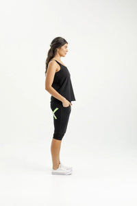 3/4 Apartment Pants - Black with Lime - HOME LEE Pant NZ LUMA