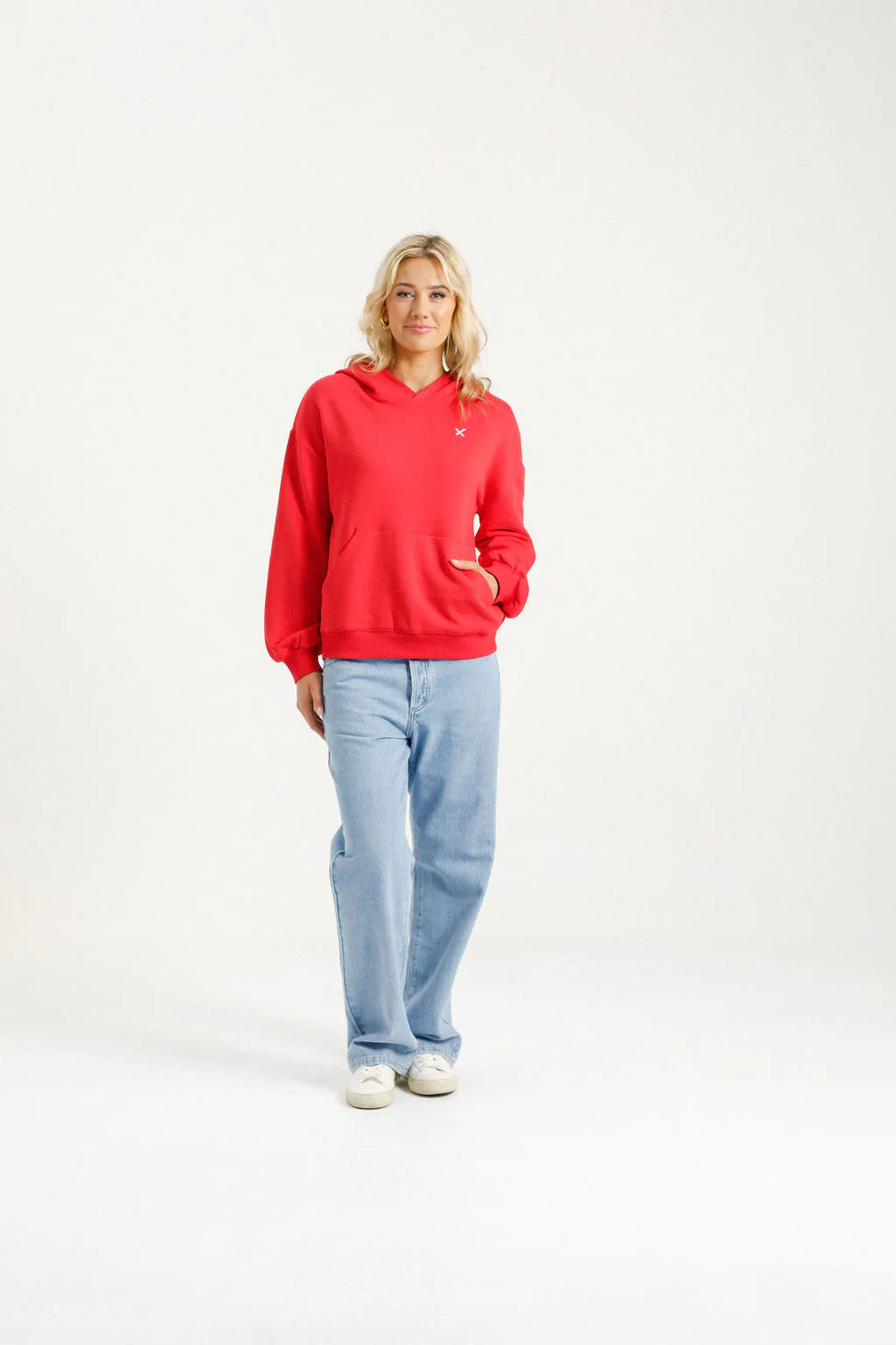 Alpine Elliot Hoodie - Ruby Red with Pink X - HOME-LEE Top NZ LUMA