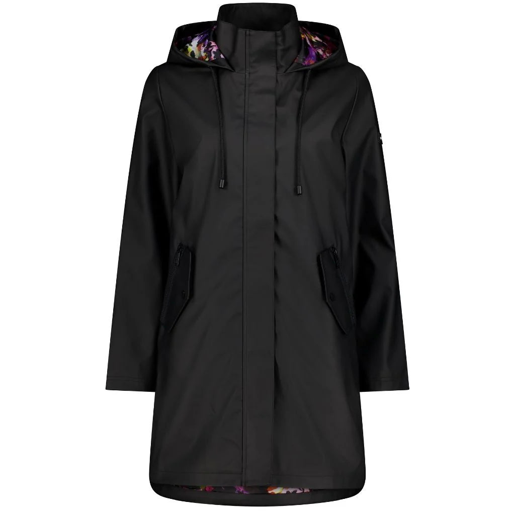 Billie Rain Coat - Black w Purple Fleur - MOKE Jacket NZ LUMA