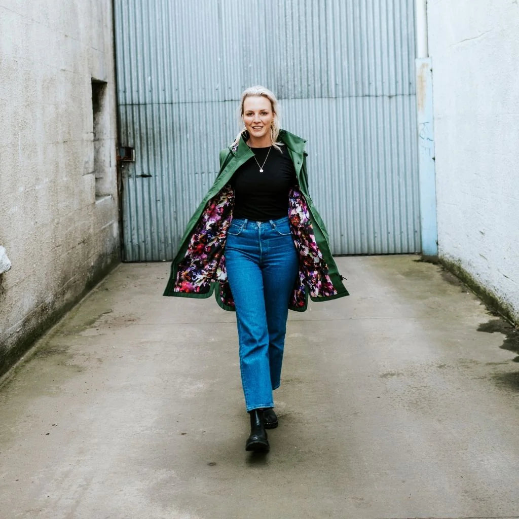 Billie Rain Coat - Cypress w Purple Fleur - MOKE Jacket NZ LUMA