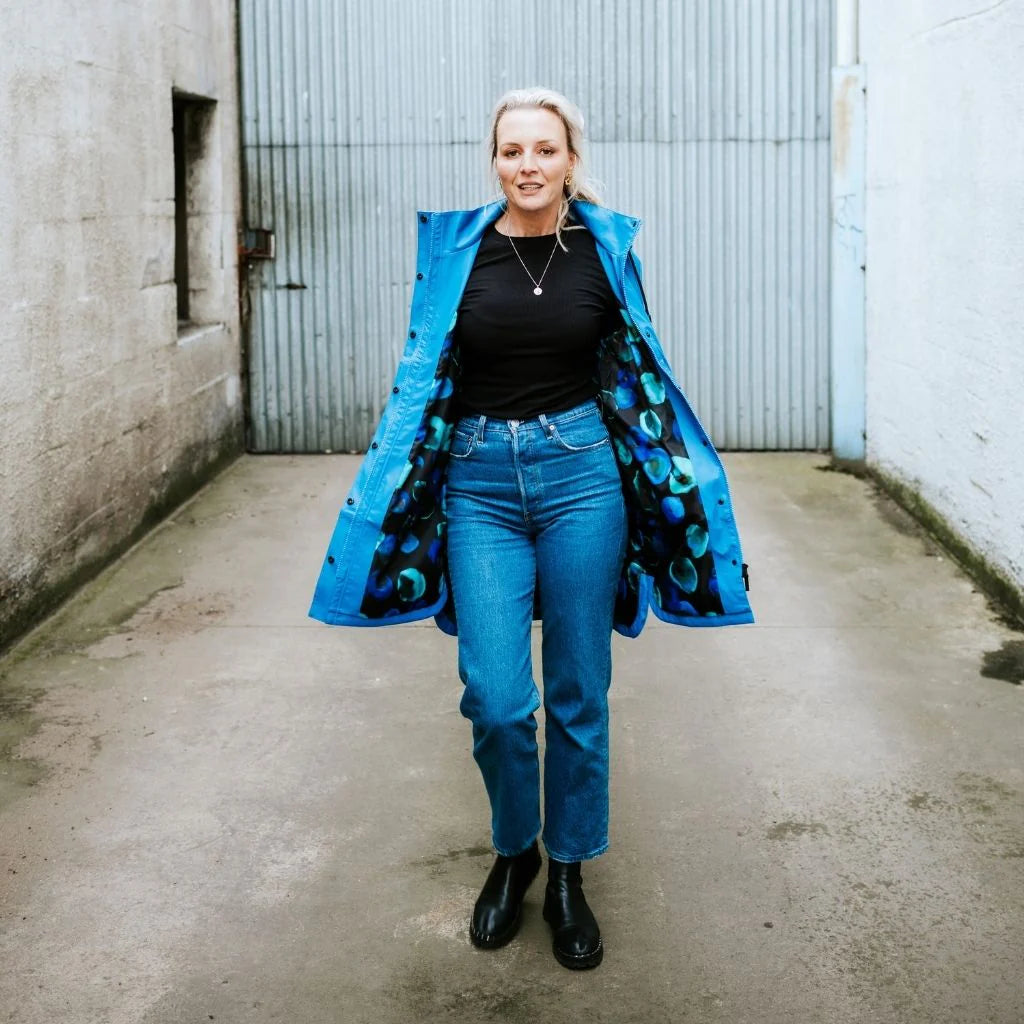 Billie Rain Coat - Imperial Blue w Night Bloom - MOKE Jacket NZ LUMA