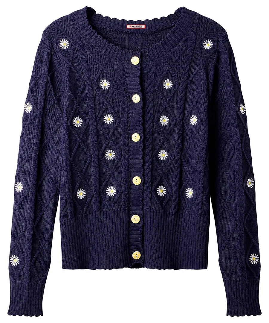 Daisy Embroidered Cable Knit Cardigan - JOE BROWNS