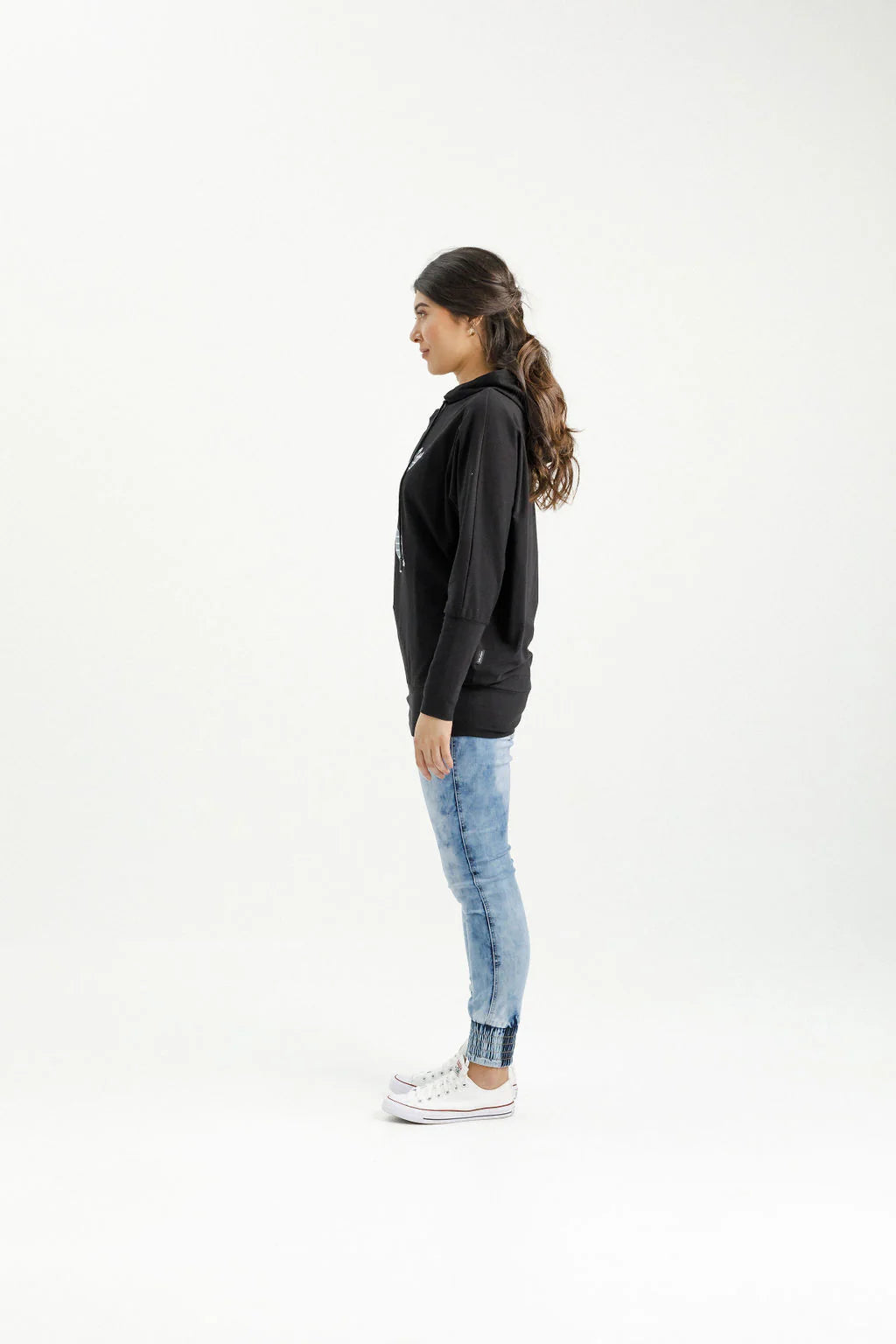 Ellen Hoodie - Black with Stormy Stripe - HOME LEE Top NZ LUMA