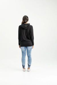 Ellen Hoodie - Black with Stormy Stripe - HOME LEE Top NZ LUMA