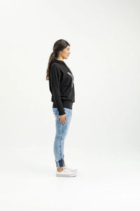 Ellen Hoodie - Black with Stormy Stripe - HOME LEE Top NZ LUMA