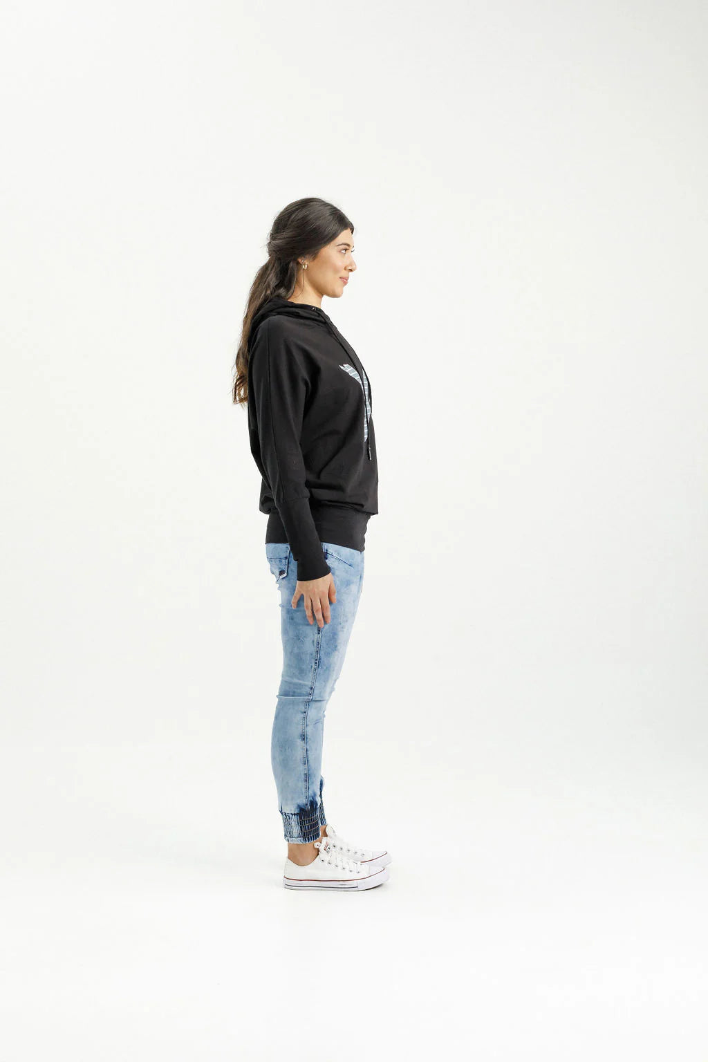 Ellen Hoodie - Black with Stormy Stripe - HOME LEE Top NZ LUMA