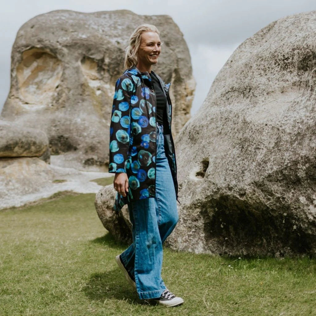 Georgie Rain Coat x Evie Kemp - Night Bloom - MOKE Jacket NZ LUMA