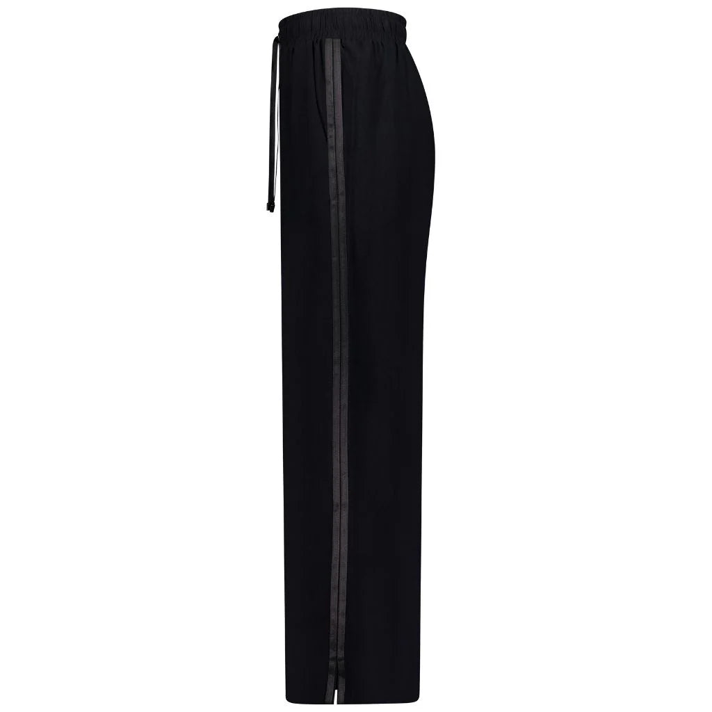 Indiana Wide Leg Pants - Black w Satin - MOKE Pant NZ LUMA