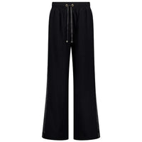 Indiana Wide Leg Pants - Black w Satin - MOKE Pant NZ LUMA