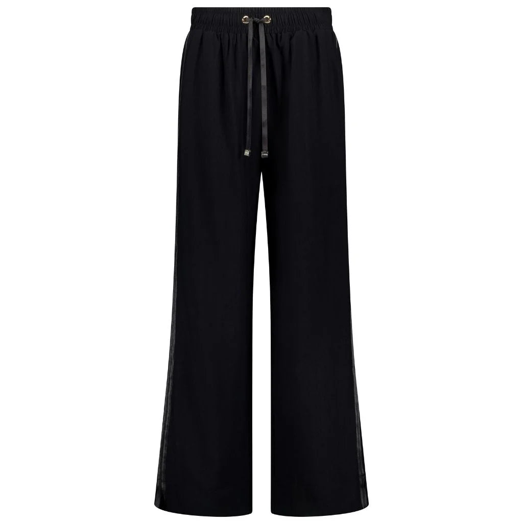 Indiana Wide Leg Pants - Black w Satin - MOKE Pant NZ LUMA