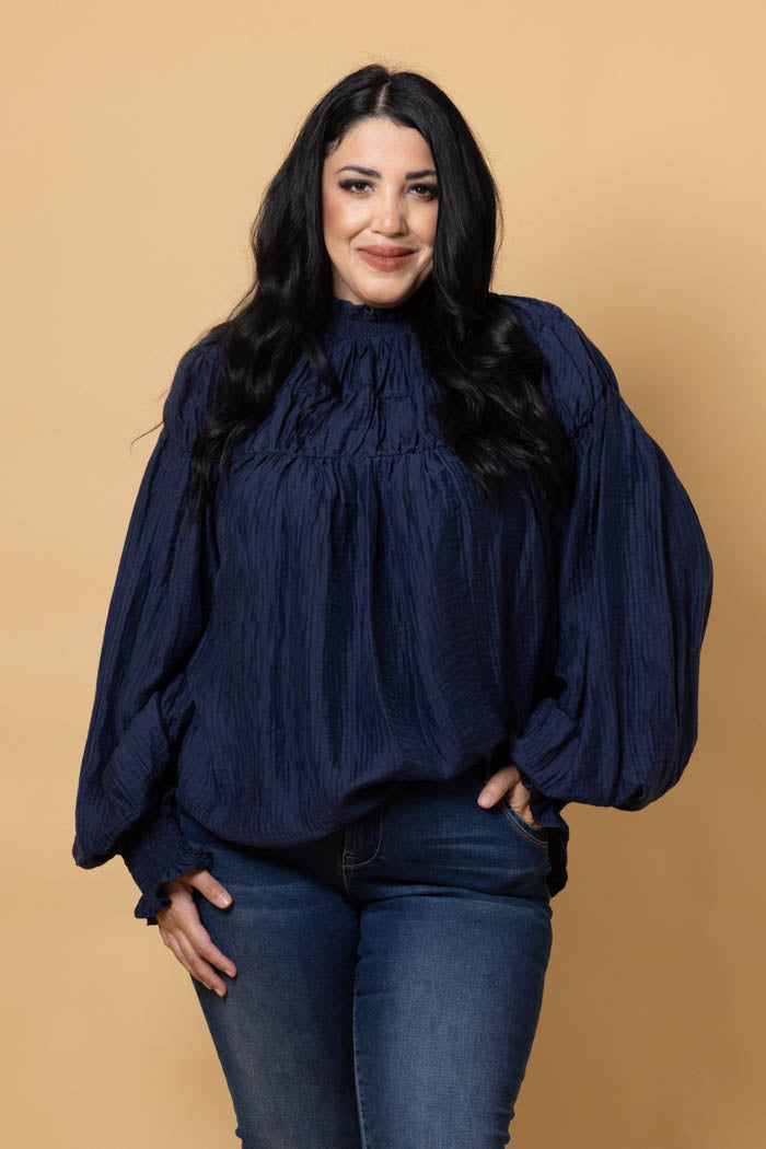 Jontee Long Sleeve Top - Navy - CHARLO