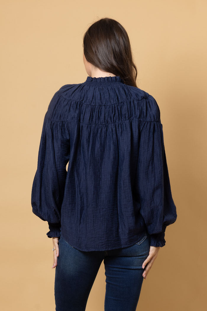 Jontee Long Sleeve Top - Navy - CHARLO