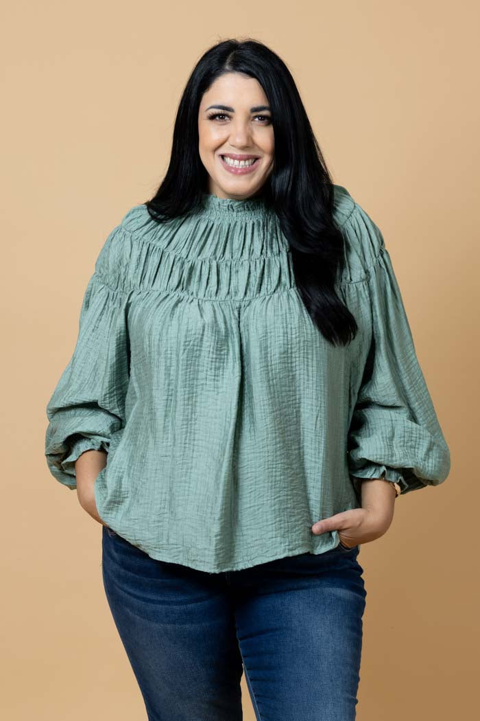 Jontee Long Sleeve Top - Sage - CHARLO