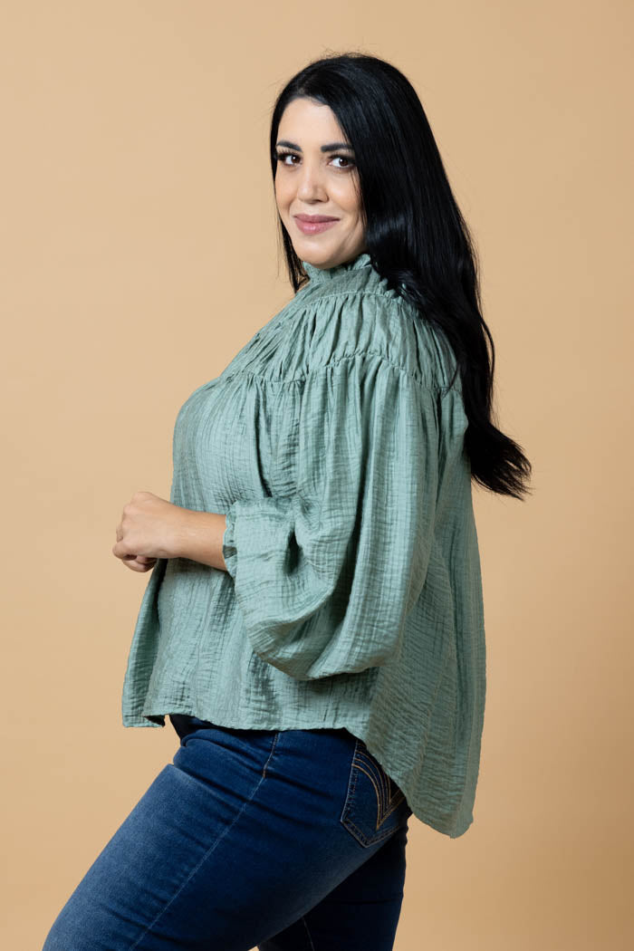 Jontee Long Sleeve Top - Sage - CHARLO