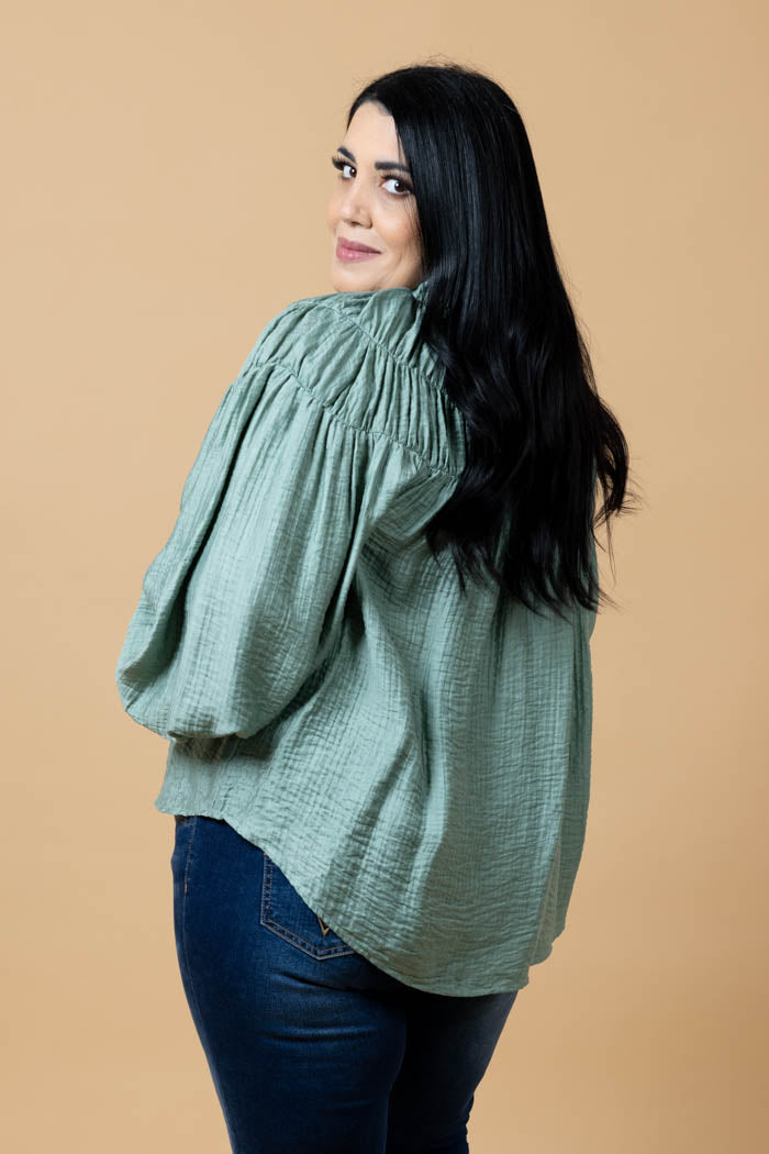 Jontee Long Sleeve Top - Sage - CHARLO