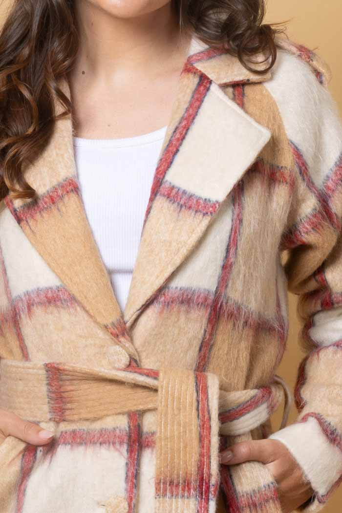 Lauren Coat - Beige Check - CHARLO Coat NZ LUMA