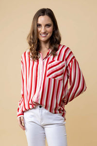 Letitia Striped Shirt - Pink Red - CHARLO