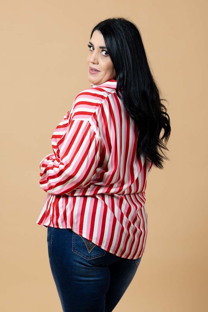 Letitia Striped Shirt - Pink Red - CHARLO