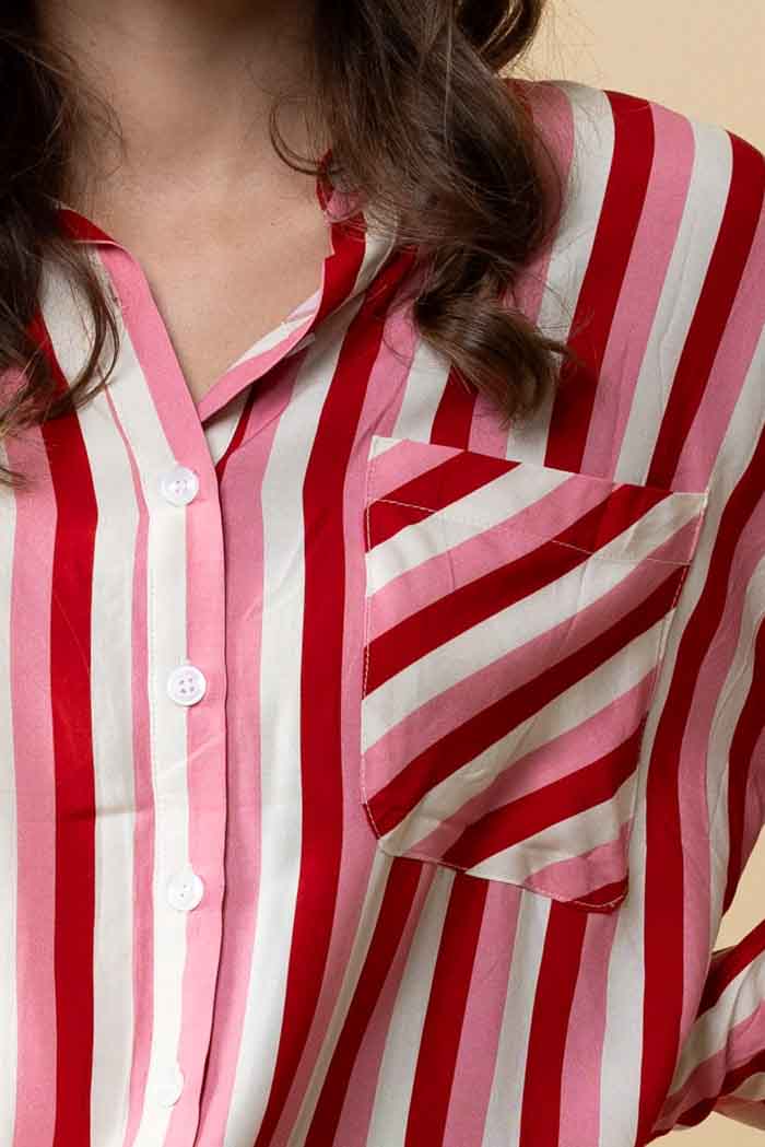 Letitia Striped Shirt - Pink Red - CHARLO