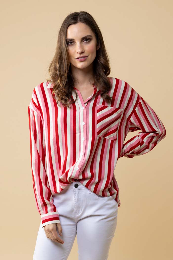 Letitia Striped Shirt - Pink Red - CHARLO