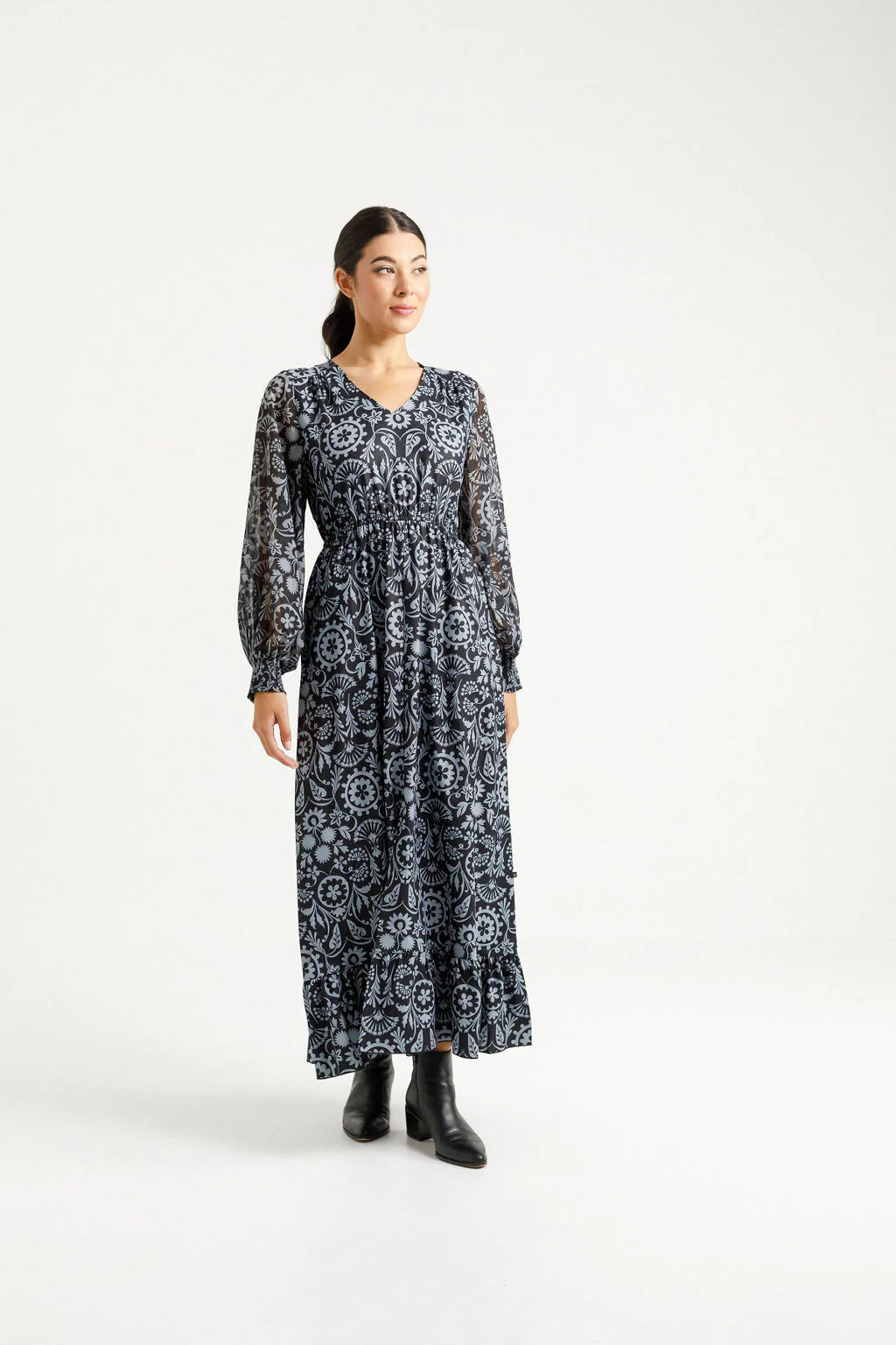 Long Sleeve Greta Dress - Damask - HOME LEE Dress NZ LUMA