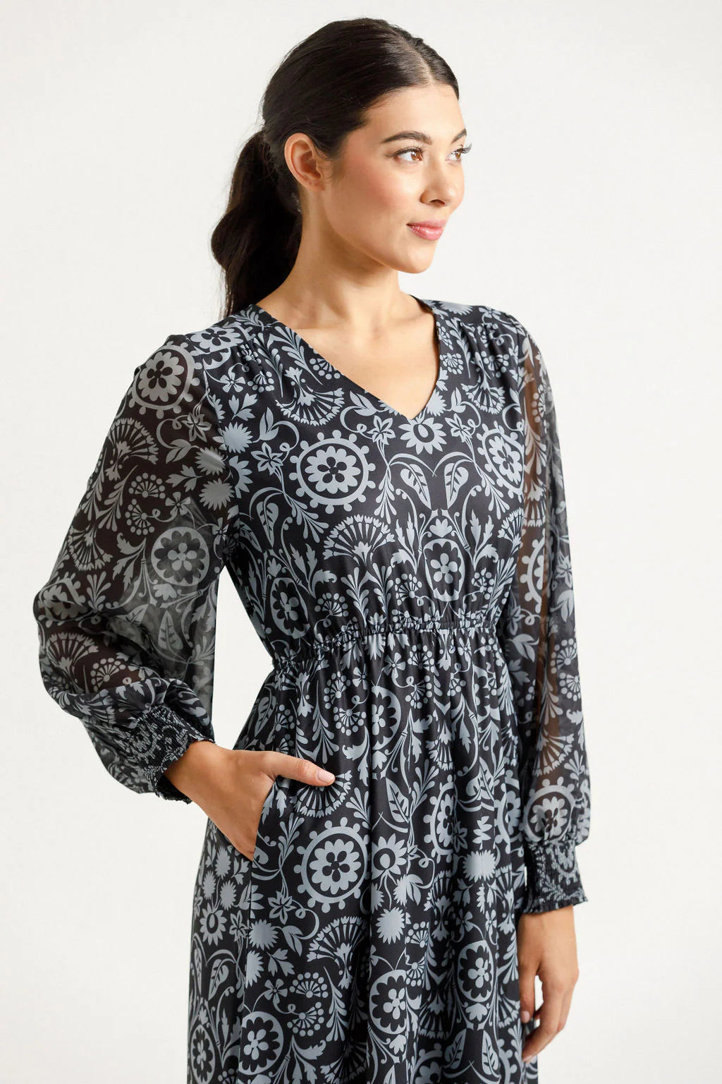 Long Sleeve Greta Dress - Damask - HOME LEE Dress NZ LUMA