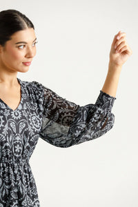 Long Sleeve Greta Dress - Damask - HOME LEE Dress NZ LUMA