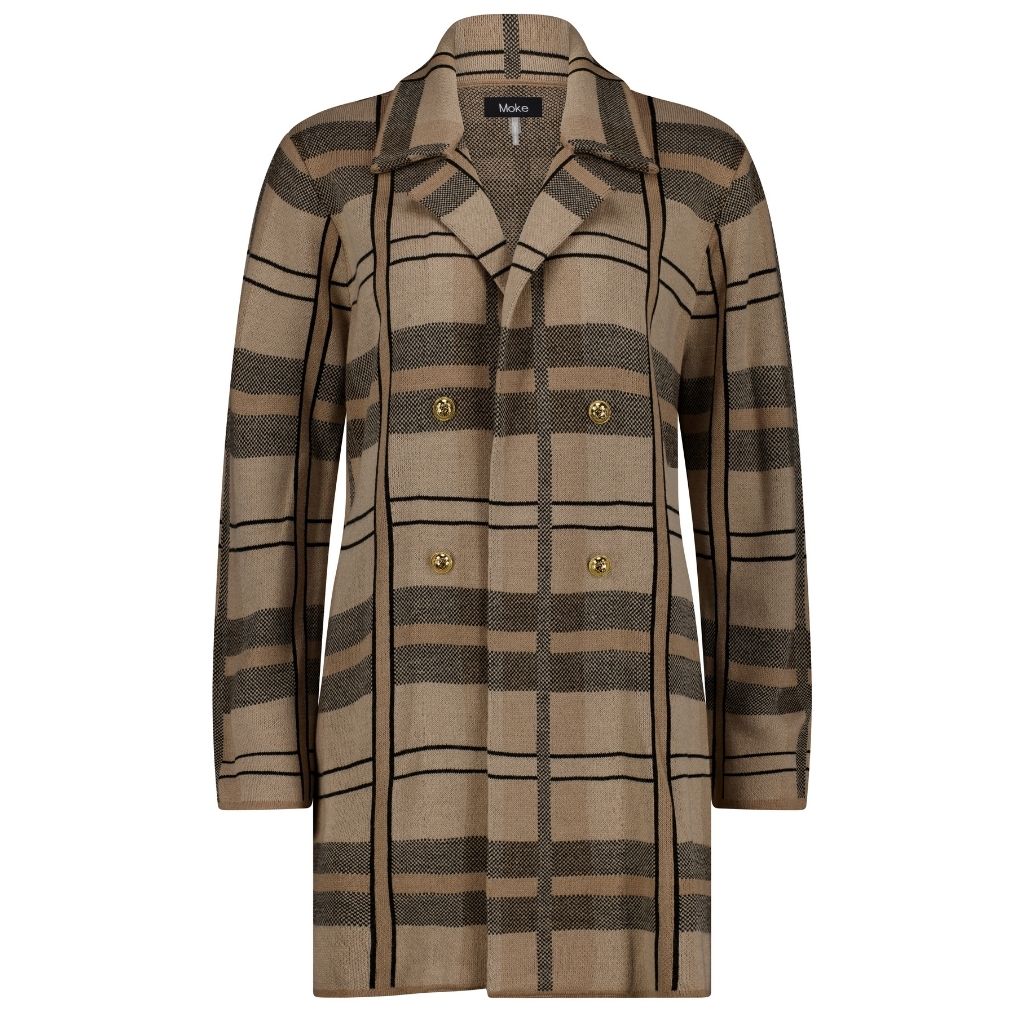 Mila Knit Coatigan - Classic Camel/Black/Barley - MOKE Coat NZ LUMA
