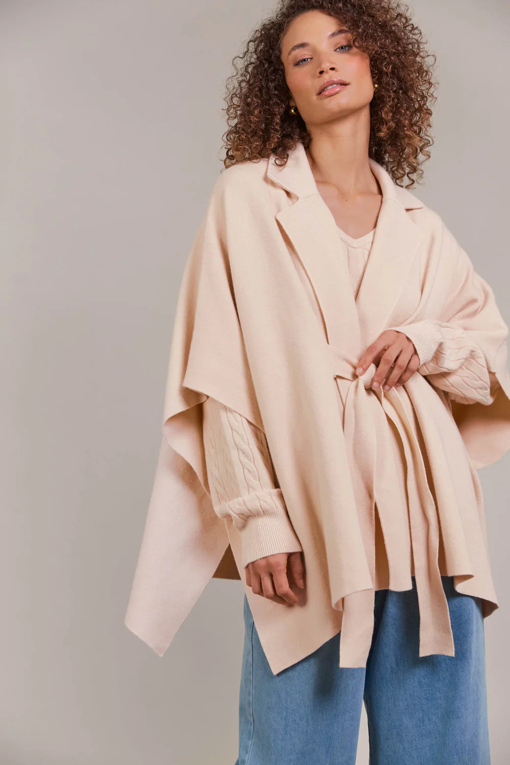 Palmer Knit Cape - Ecru - EB&IVE Coat NZ LUMA