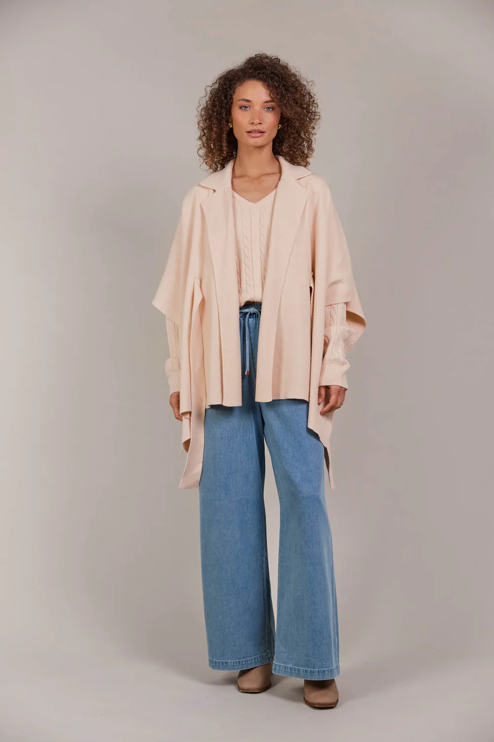 Palmer Knit Cape - Ecru - EB&IVE Coat NZ LUMA