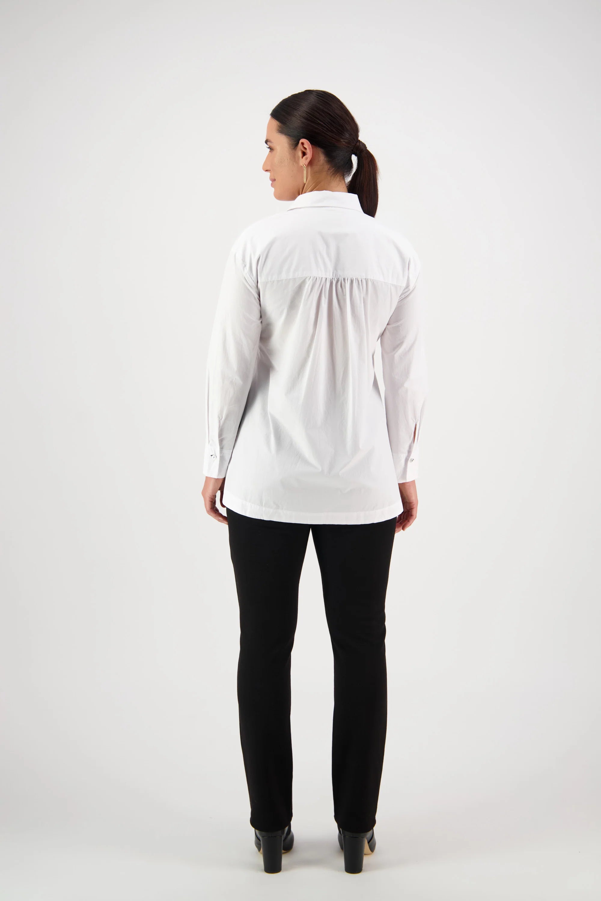 Shirt with Contrast Stitching and Side Splits - White/Ink - VASSALLI