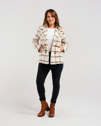 Veda Coat - Beige Plaid - ZAFINA Jacket NZ LUMA
