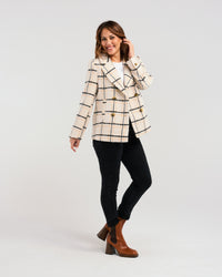 Veda Coat - Beige Plaid - ZAFINA Jacket NZ LUMA