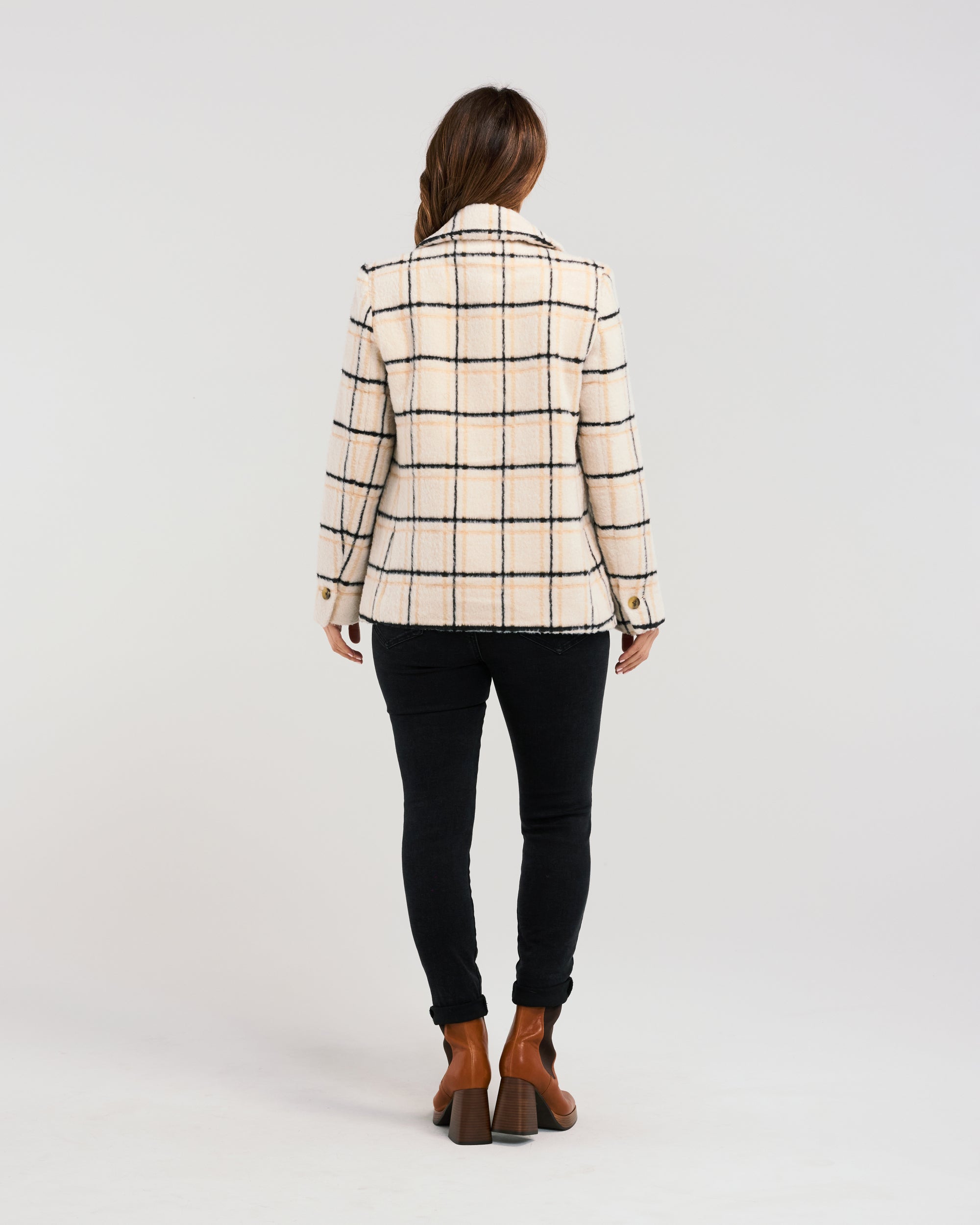 Veda Coat - Beige Plaid - ZAFINA Jacket NZ LUMA