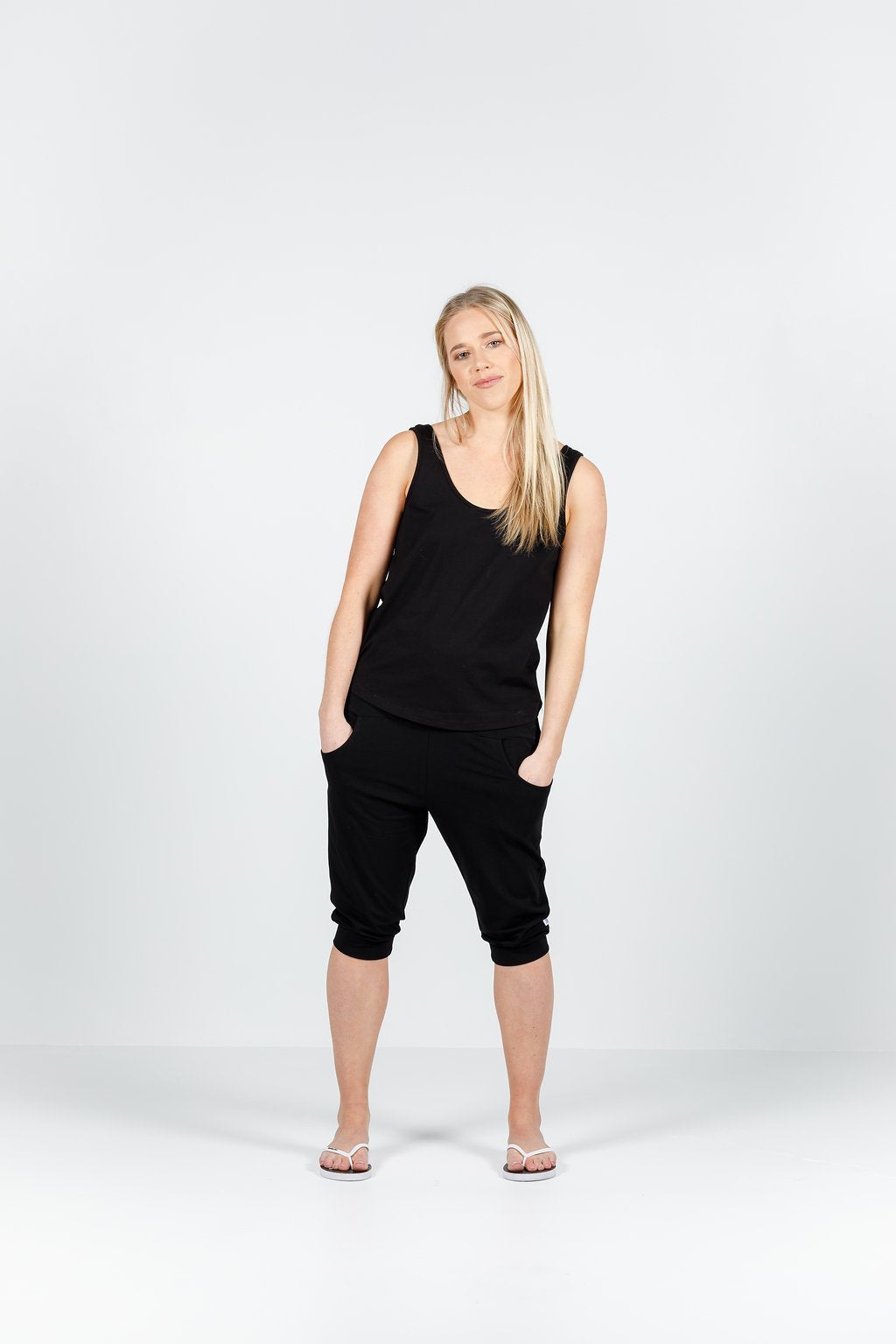 3/4 Length Apartment Pants Black Cross - HOME-LEE Pant 6 8 10 12 14 16 Black with Black X NZ LUMA