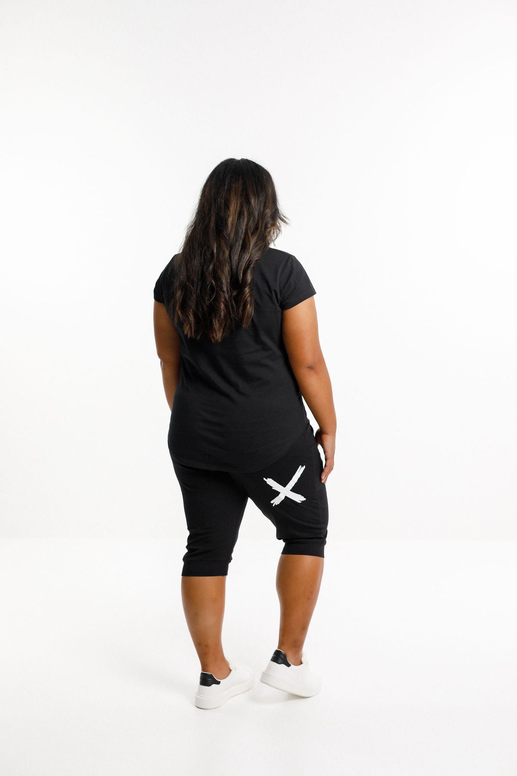 3/4 Length Apartment Pants White Cross - HOME-LEE Pant 6 8 10 12 14 16 Black with White X NZ LUMA
