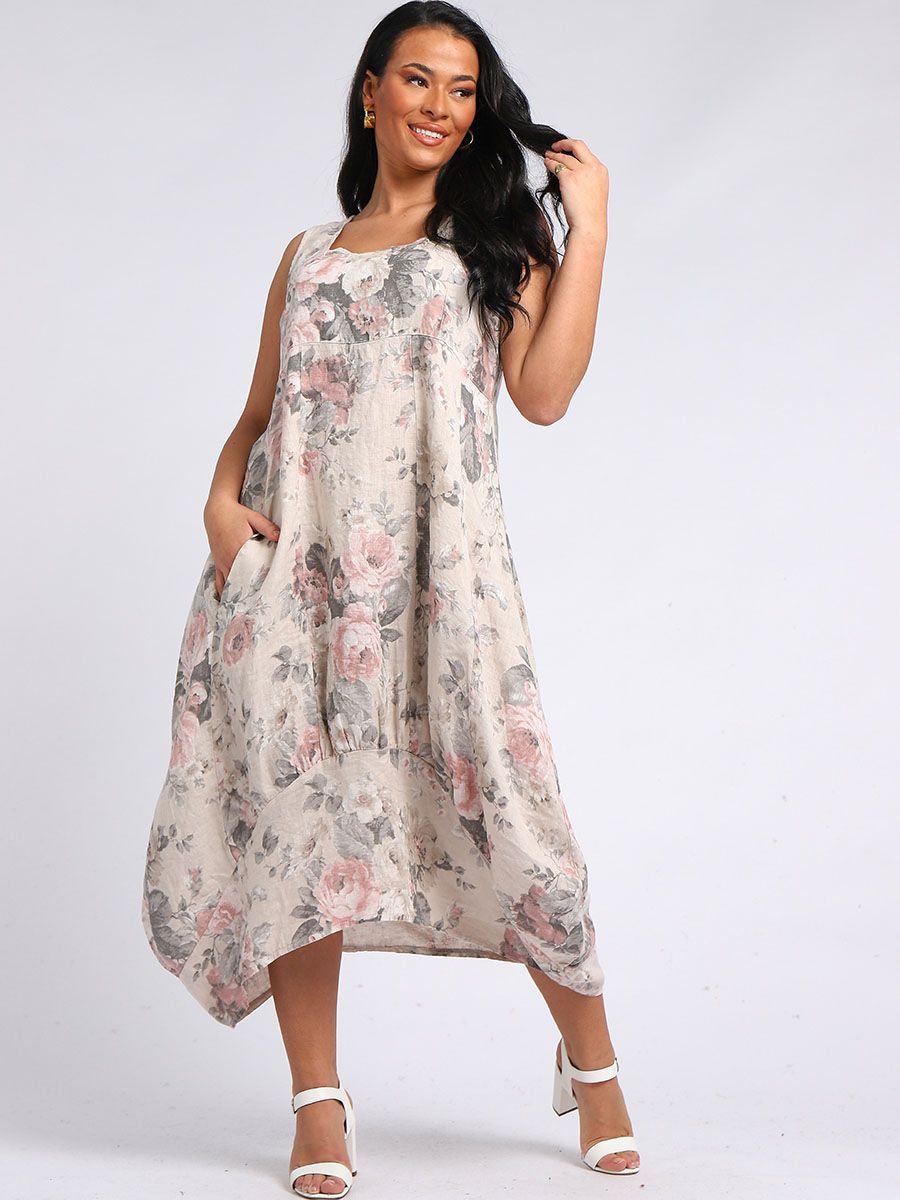 Isabella - MADE IN ITALY Dress Curvaceous (18-24) Beige NZ LUMA