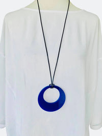 Large Cobalt Blue Retro Circle Necklace - TWO BLONDE BOBS Accessories NZ LUMA