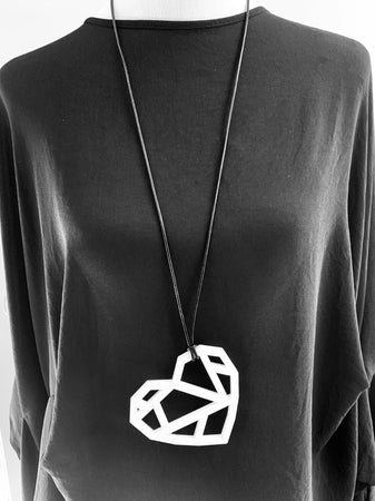 Large White Geo Heart Necklace - TWO BLONDE BOBS Accessories LUMA NZ