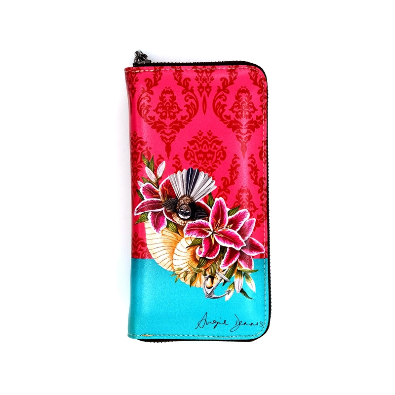 Long Wallet Zip-Around - Angie Denis, Fantail/Lilies - NZ ARTISTS COLLECTION Accessories NZ LUMA