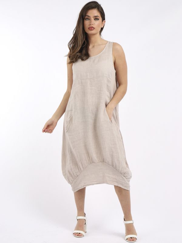 Mia - MADE IN ITALY Dress One Size (8-12) One Size (14-18) Beige NZ LUMA