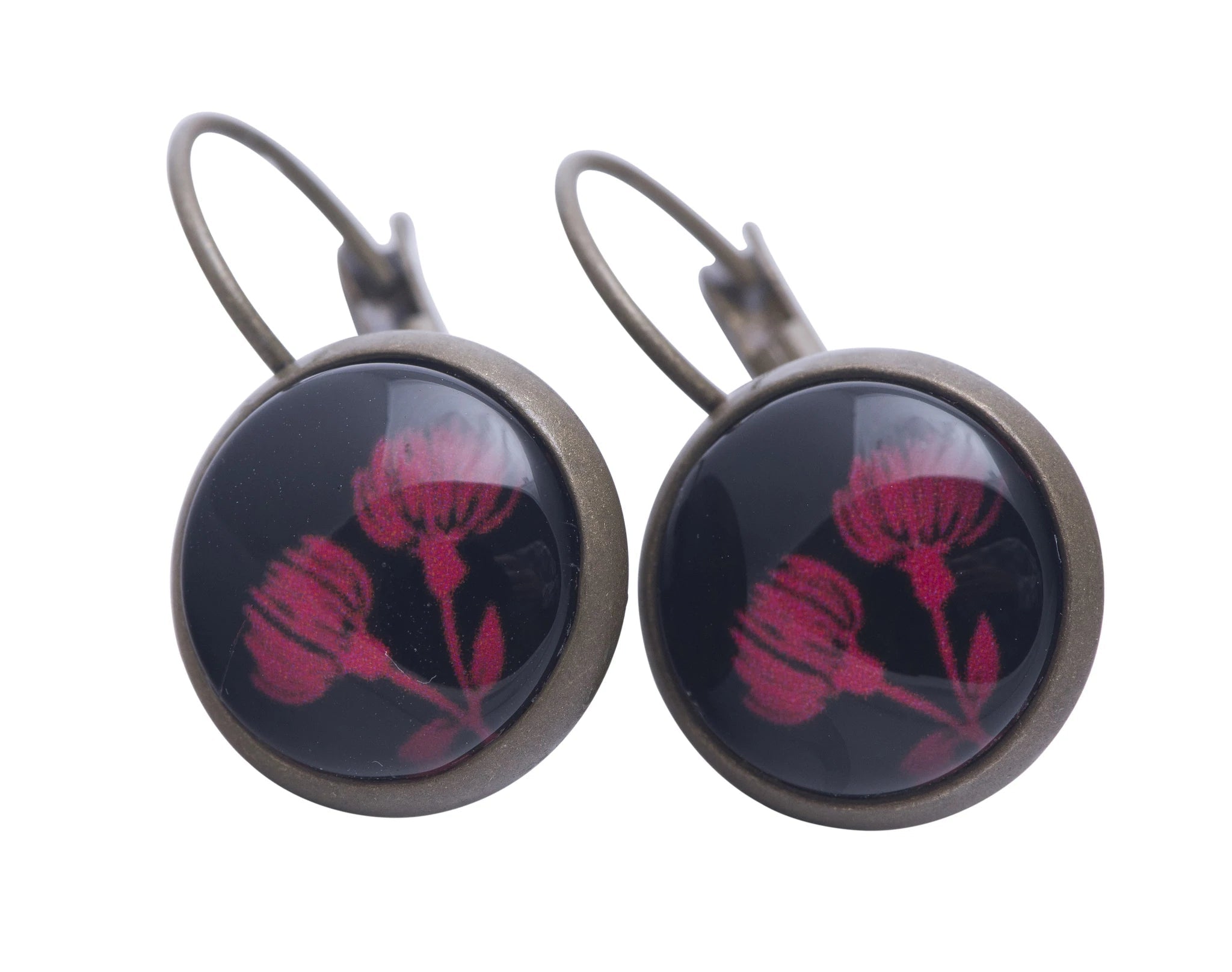 Pururu Red Pohutukawa on Black Earrings - FABULEUX VOUS Accessories Red on Green NZ LUMA