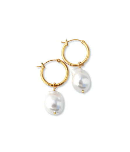 Steel Me Baroque Pearl Hoop Earrings - FABULEUX VOUS Accessories Gold LUMA NZ