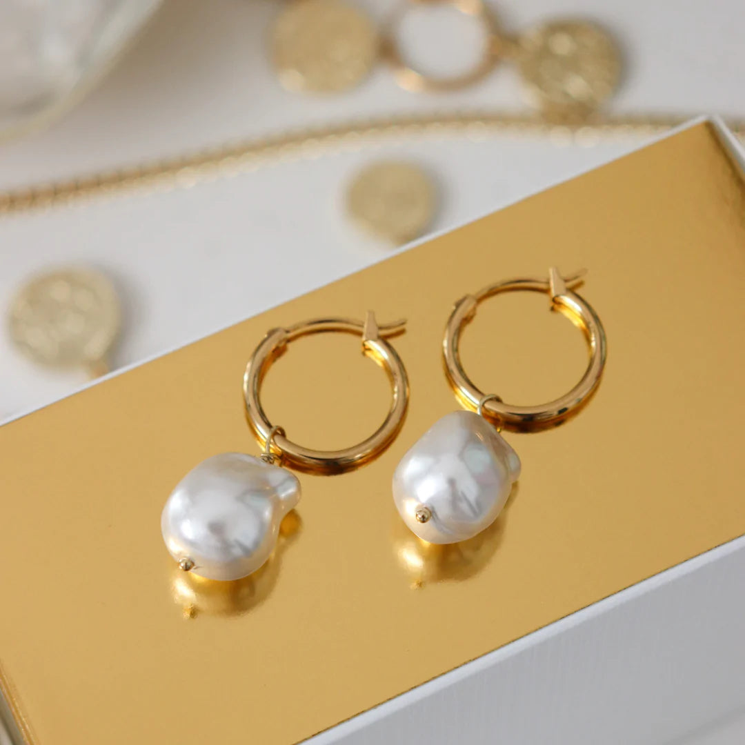 Steel Me Baroque Pearl Hoop Earrings - FABULEUX VOUS Accessories LUMA NZ