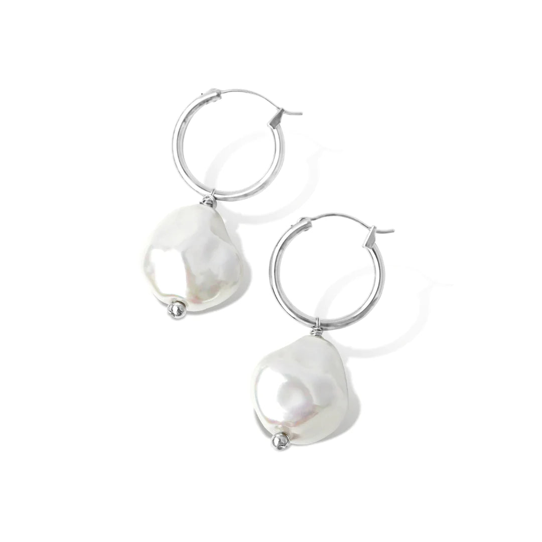 Steel Me Baroque Pearl Hoop Earrings - FABULEUX VOUS Accessories Silver LUMA NZ