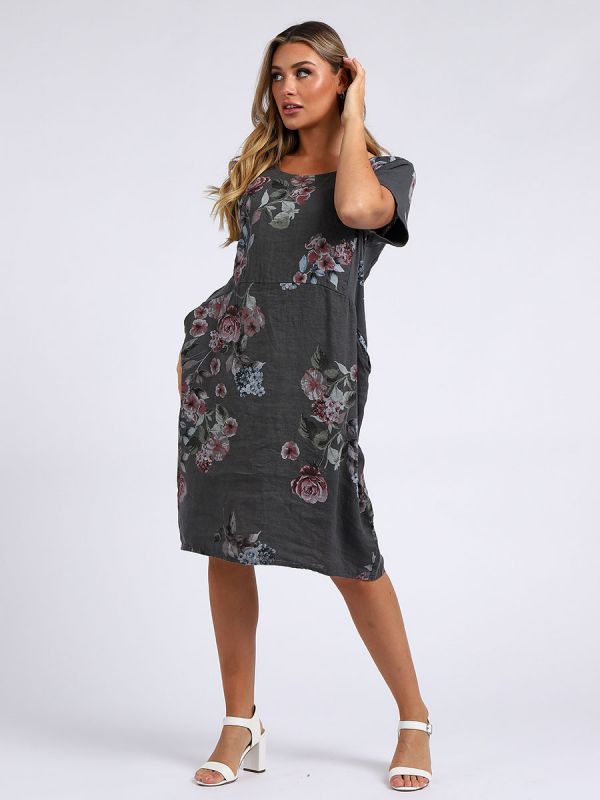 Pierina - MADE IN ITALY Dress One Size (10-18) Charcoal NZ LUMA