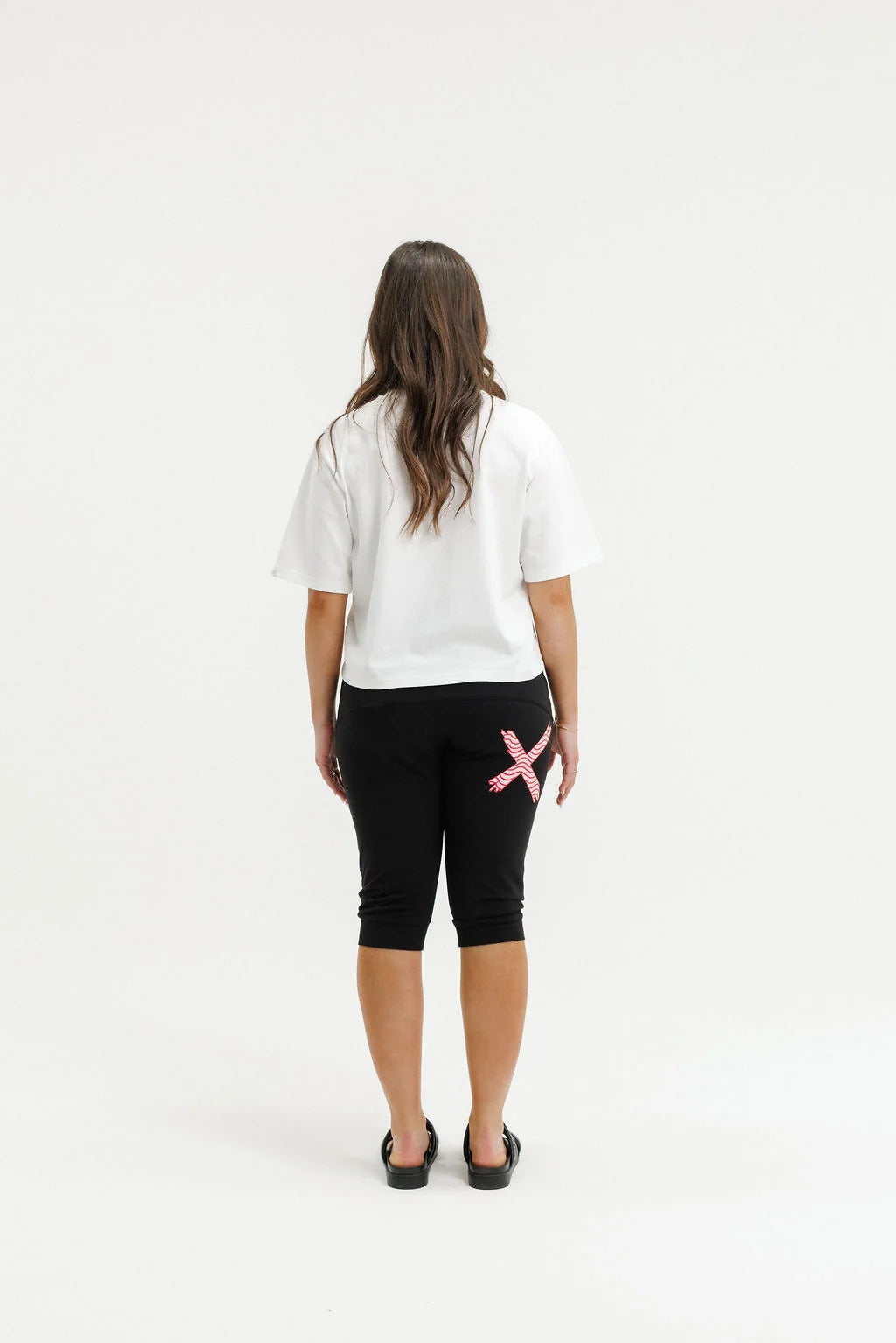 HOME LEE 3/4 Apartment Pants - Black w Cherry Blush Squiggle