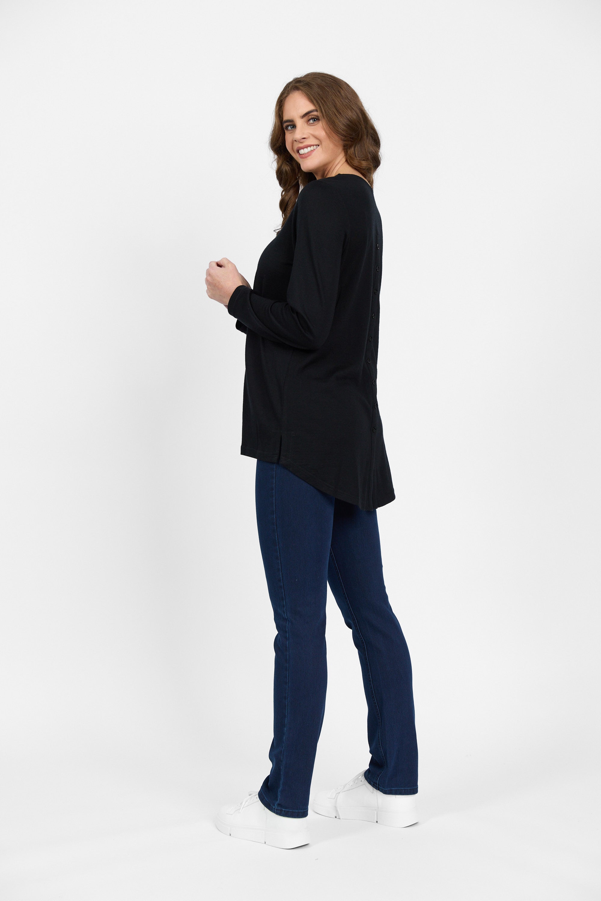 100% Merino L/S Top w Back Placket - VASSALLI Top NZ LUMA